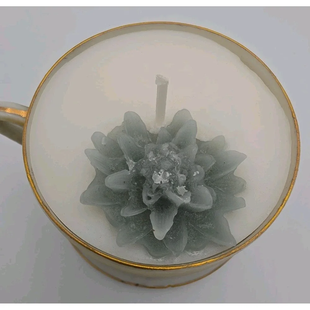 Vintage Japanese Eggshell Porcelain Mount Fuji Cup Snack Plate Set with Candle